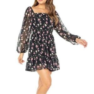 NWOT Celebrity Pink Black Floral Print Dress. Size Medium.